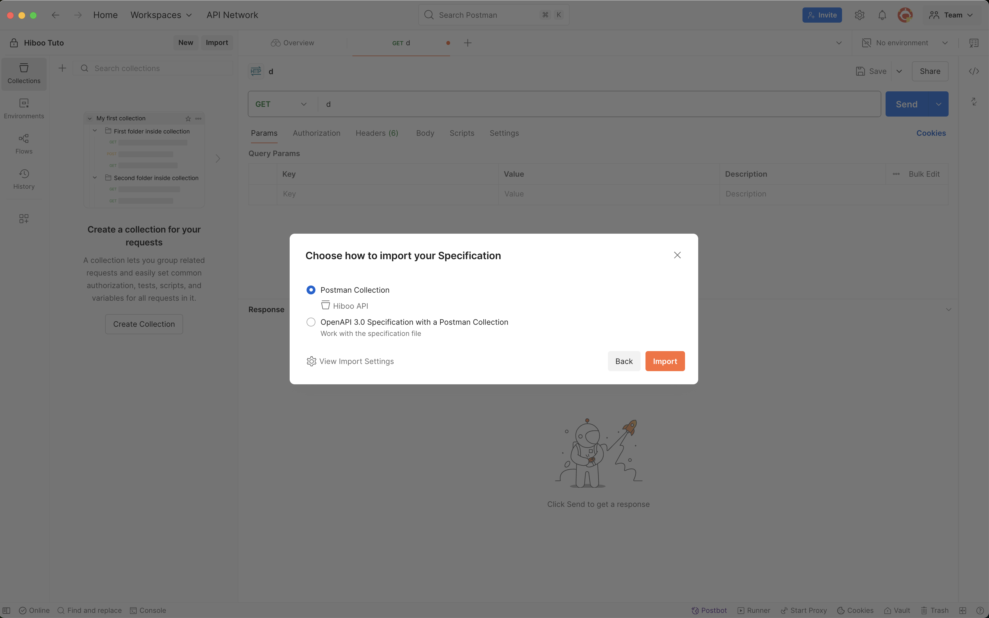 Choose Postman collection option