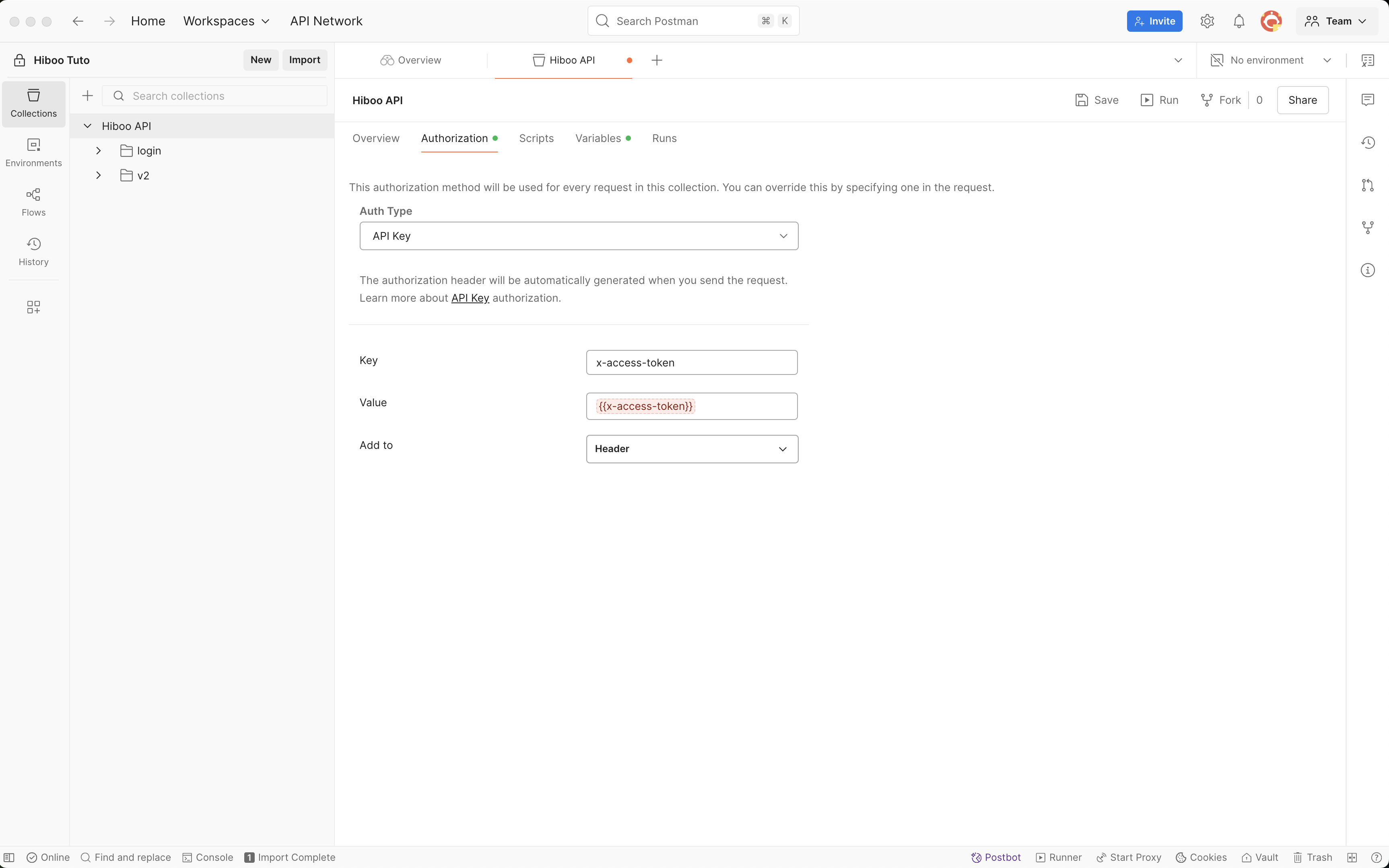 Collection authentication setup